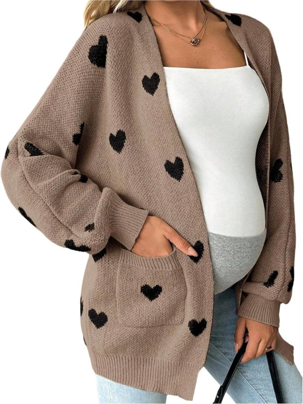 Cozy Women's Maternity Heart Sweater Cardigan for Fall & Winter Fashion